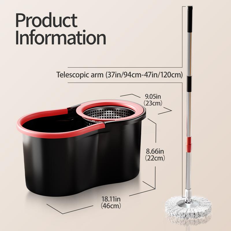 Mop And Bucket Set with 360° Rotatable Mop 3 Microfiber Heads 61-Inch Adjustable Handle Efficient Cleaning Supplies