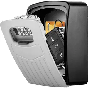 Key Storage  Lock,V-Resourcing Sturdy Wall Mounted Outdoor, Re-settable 4 Digit Combination Lock Box,Share and Secure  for ,Office,Garage etc[Internal size:11.4x8.2x4.8cm]