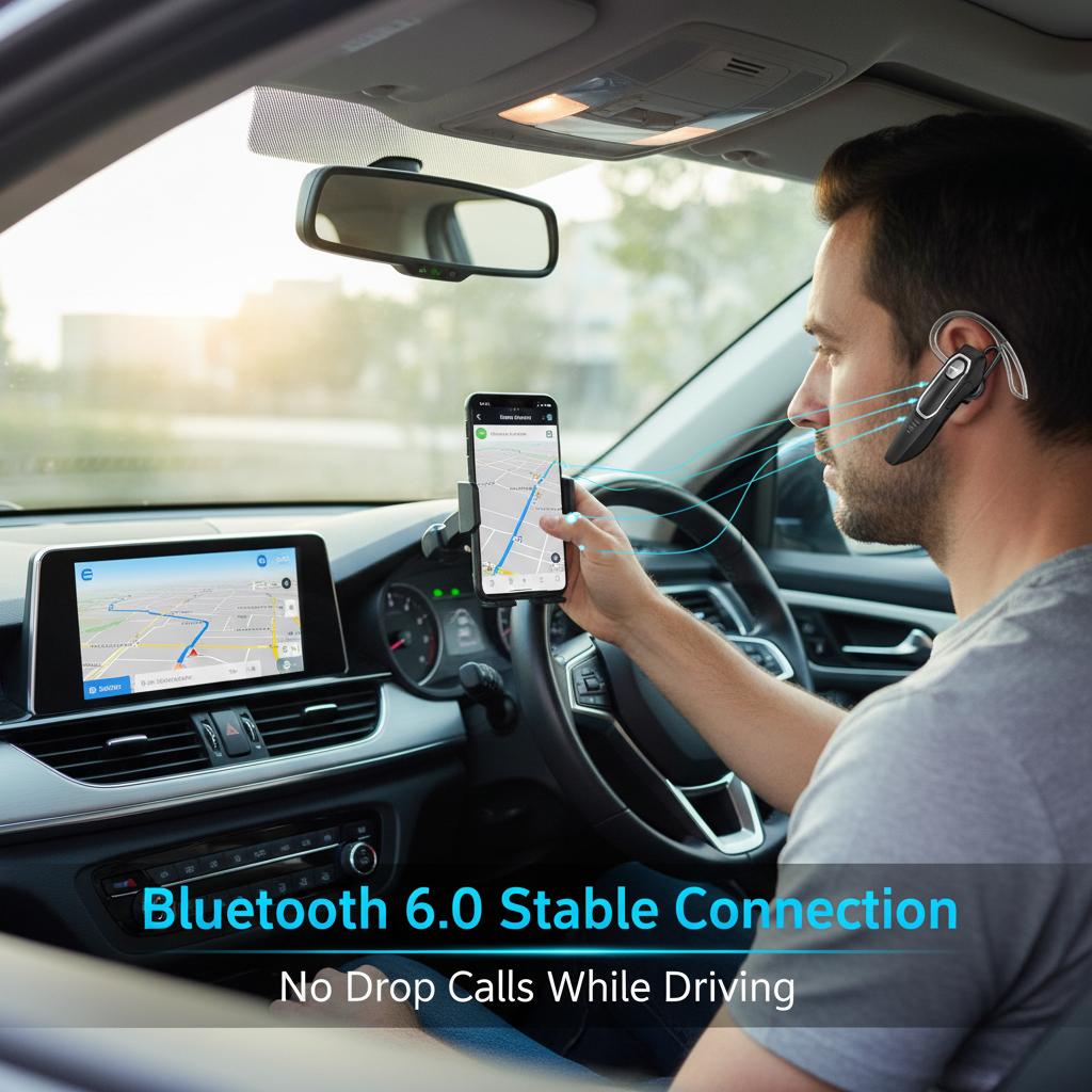 YUEYINOK Bluetooth Headset for Driving, Hands-Free Calls, AI Noise Cancelling, Clear Sound in Traffic, Secure Fit for Taxi Drivers & Daily Commute