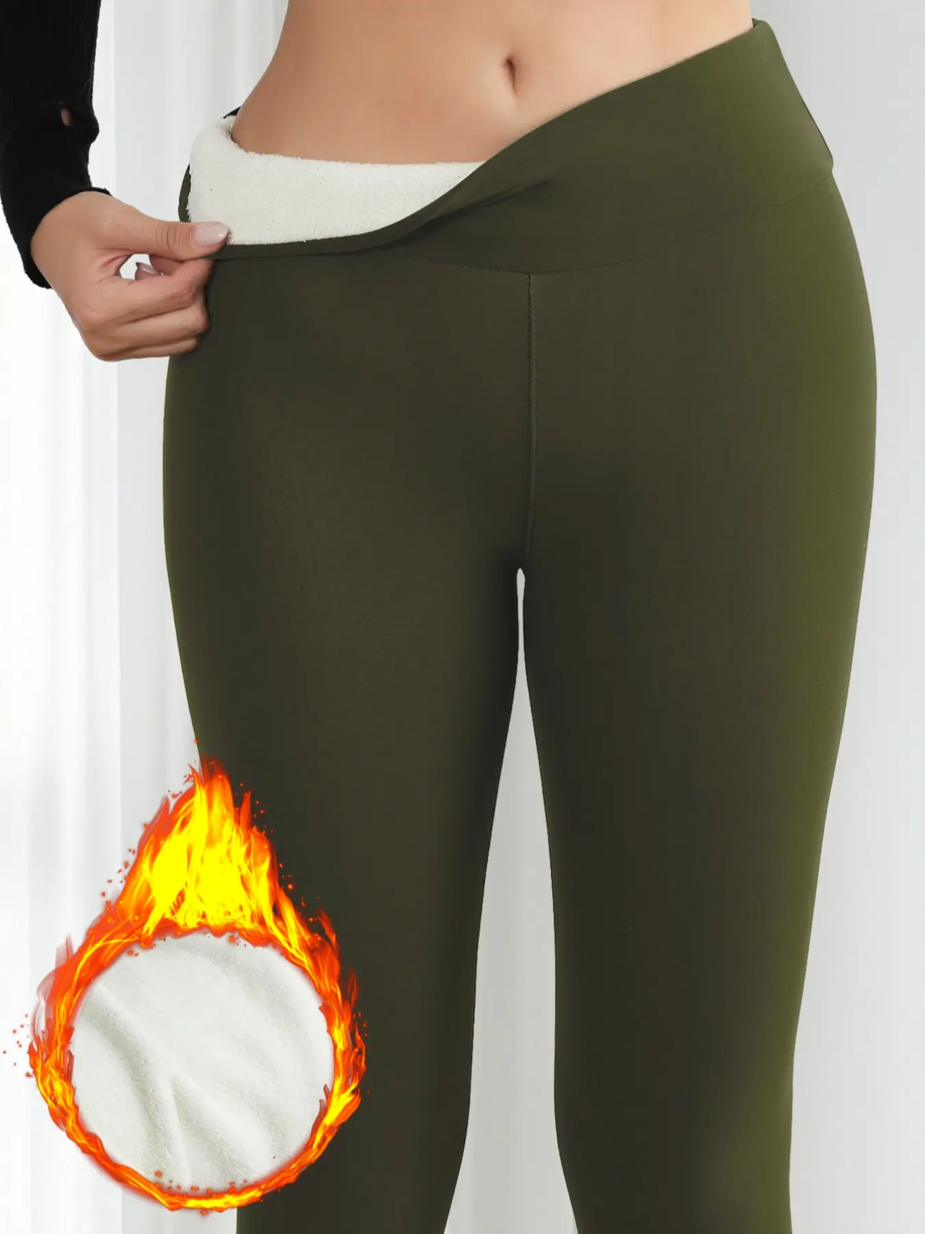 1 Piece Of Women's Autumn And Winter Thermal Thickened Fabric Leggings Basic Minimalist Fashionable High-Waist Warm Leggings Comfortable And Elastic Stretchable Everyday Casual Daily Wear Outfit, Holiday Gifts, Tights, Army Green Bottoms