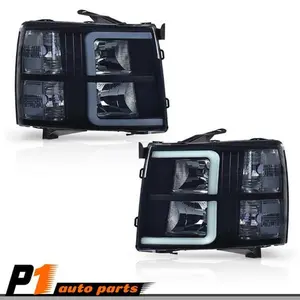 Fit For Smoke Lens LED Bar Tube Projector Headlights 07-13 Chevy Silverado 1500