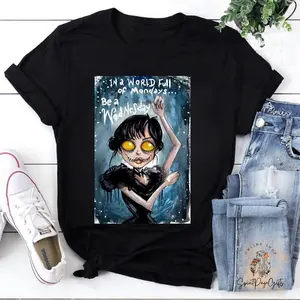 In A World Full Of Mondays Be A Wednesday Wednesday Dancing Horror Face T-Shirt, Wednesday Addams Shirt, Lydia Deetz Shirt, Halloween Shirt Womenswear
