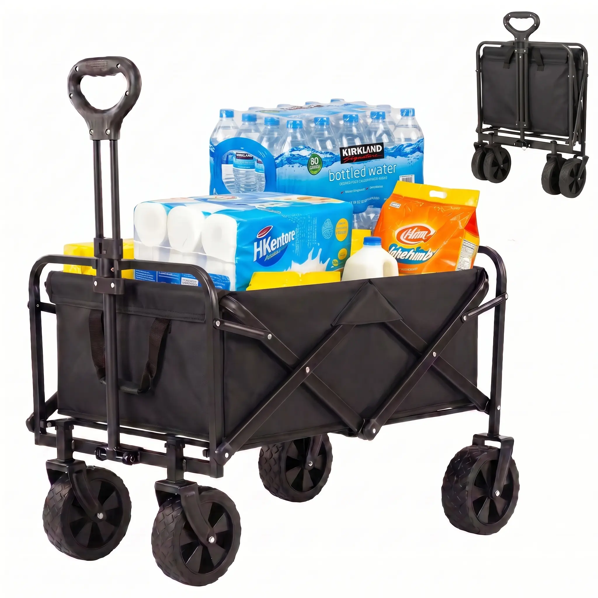 Heavy-Duty Folding Wagon Cart, Collapsible Design with 350/450 lbs Capacity, Waterproof Oxford Fabric, All-Terrain Wheels with Brakes, and Adjustable Handle for Fishing & Game Day, Camping, Collapsible Wagon, Lightweight, Tubeless, Grocery Shopping,, Fold