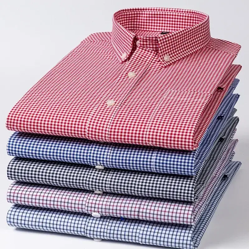 Men's casual shirt hight qulity 100% Cotton men's long sleeve shirt plaid Casual Shirts slim fit formal shirt office clothes soft houndstooth shirt