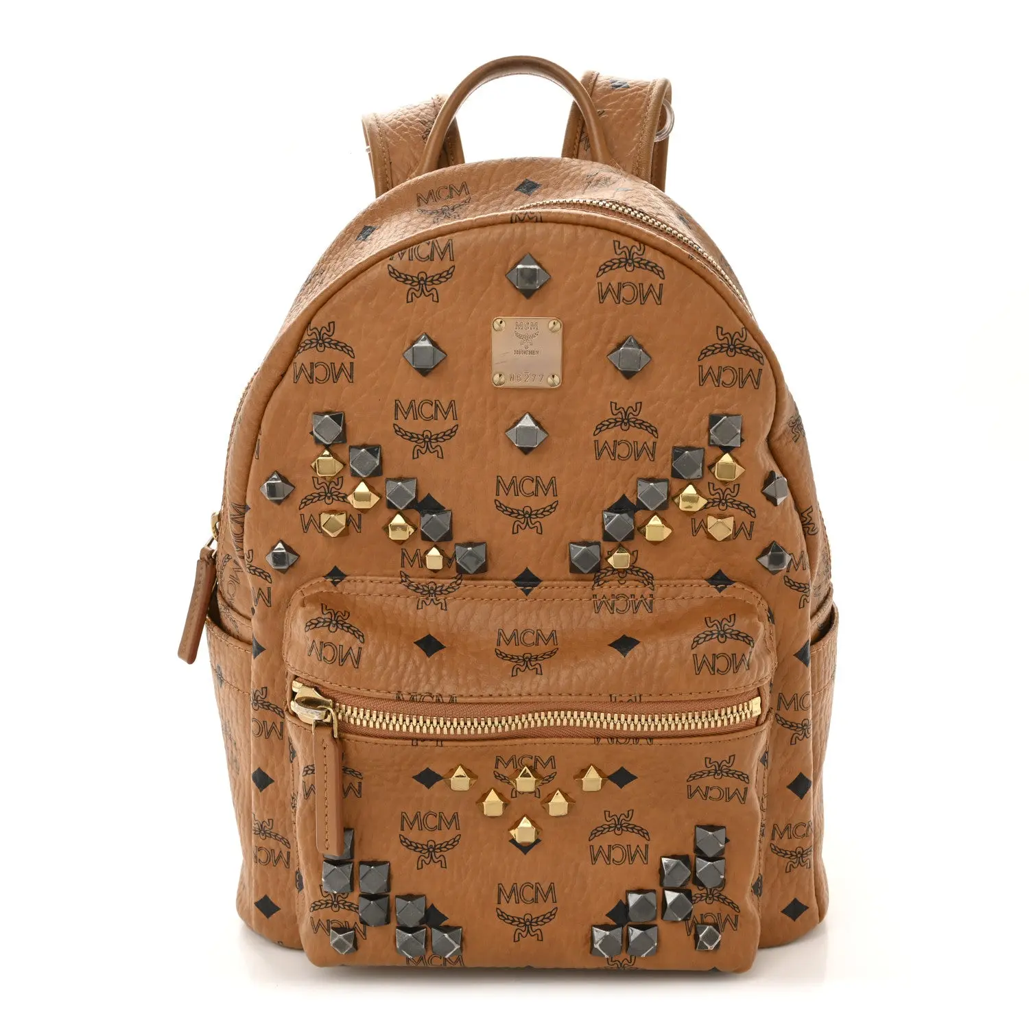 Pre-owned MCM Canvas Backpacks Visetos Studded Small Stark M Backpack Cognac