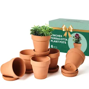 vensovo 6 Pack Small Terracotta Flower Pots with Holes & Saucers - 4 Inch Clay Planter with Shockproof Package Perfect for Plants, Crafts, and Wedding Favors