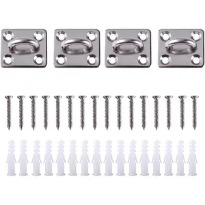 4 Pcs Pad Eye Hooks,304 Stainless Steel Ceiling Hooks Pad Eyes Plate Marine Hardware Hooks with Screws and Tubes for Outdoor Indoor Activity Hangable