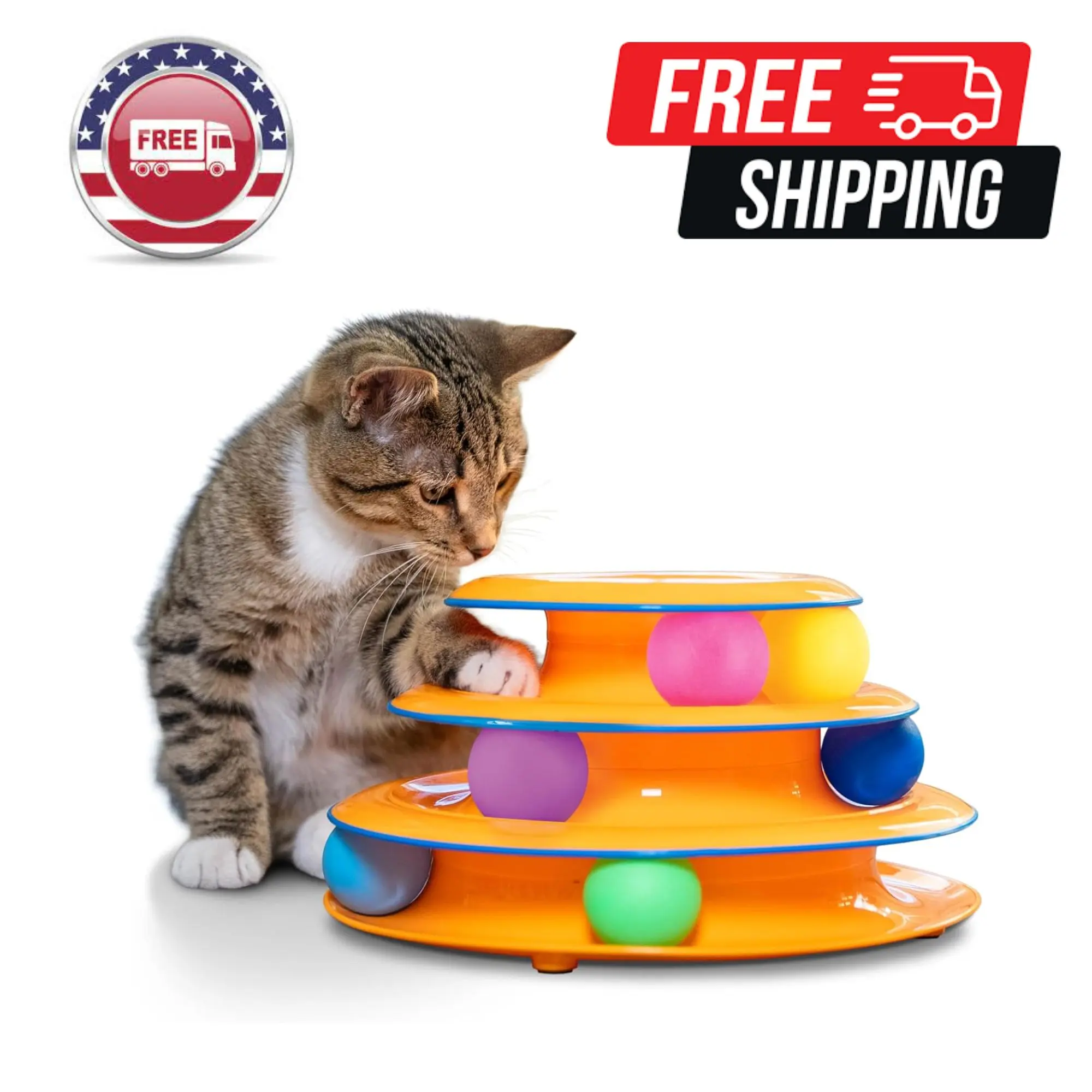 Tower of Tracks Cat Toy – 3-Level Track Tower with 6 Balls