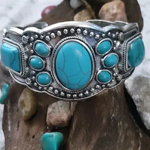 native American style silver and turquoise cuff bracelet