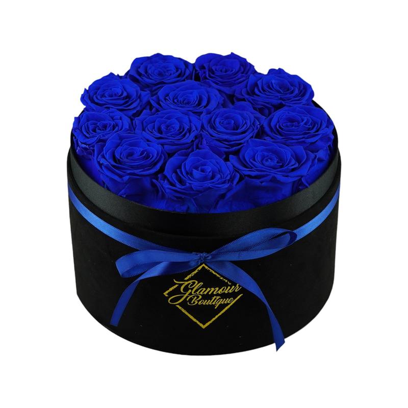 Eternal Prestige Velvet Black | 12 Blue Roses  Decor Box