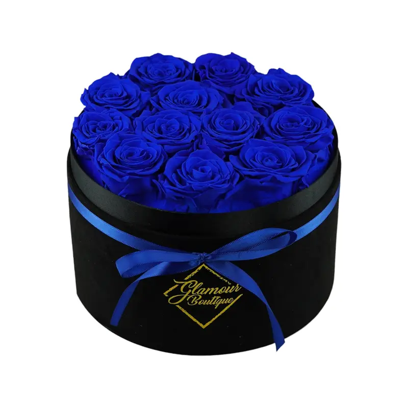Eternal Prestige Velvet Black | 12 Blue Roses  Decor Box