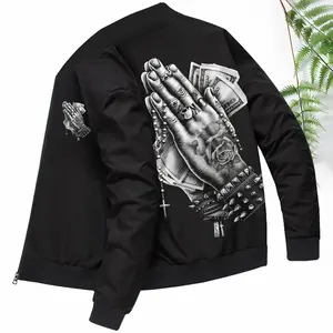 Men's jackets new spring and autumn sports jackets, casual outdoor running clothes fashionable and personalized zipper cardigan retro European and American trendy street style money first prayer print men's clothing suitable for casual wear sports running