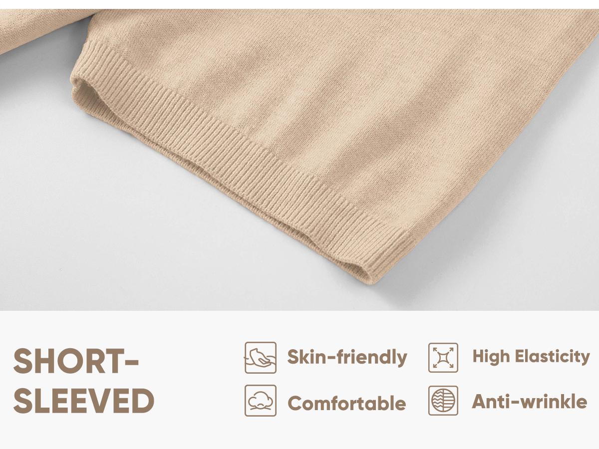 JMIERR Men's Wool Blend Short Sleeve V-Neck Sweater Soft Textured Knit Pullover for Business Casual Wear