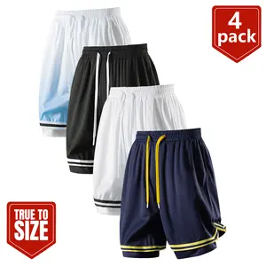 4-Pack Men's Summer Gradient Mesh Basketball Shorts – Quick Dry Polyester, Elastic Waist, Loose Fit, S-4XL, 48-55cm Inseam, Machine Washable, USA Stock