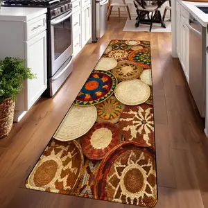 1PC， Colorful Geometric Circular Pattern strip rugs, home décor, bathroom mats, entryway mats, bathroom non-slip mats, indoor entrance rugs, bedroom bedside mats, kitchen mats, hallway rugs, flannel sponge rugs, hallway runner rugs