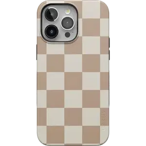 Casely iPhone 15 Pro Case | Fit Check | Neutral Checkerboard | Bold Protective Design | Compatible with MagSafe
