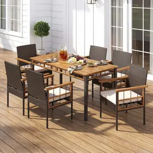 Spaco 63-Inch Outdoor Dining Table with Acacia Wood Slatted Tabletop – Weather-Resistant Patio Table for Garden, Deck, or Backyard Gatherings