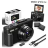 Summerwins Wireless Autofocus WiFi Vlog Camera - 4K Point & Shoot Digital Camera for Beginners, 3-inch 180° Flip Screen, 18X Zoom, Compact Retro Design, 32GB Micro SD Card, 2 Batteries, USB, MP4 Support, MicroSD Slot, 5V, Ideal Holiday Gift
