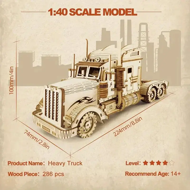 DIY 3D Wooden Truck Puzzle – Assembly Model Kit for Kids and Adults, Creative Building Toy, Birthday Gift & Unique Home Decor Piece