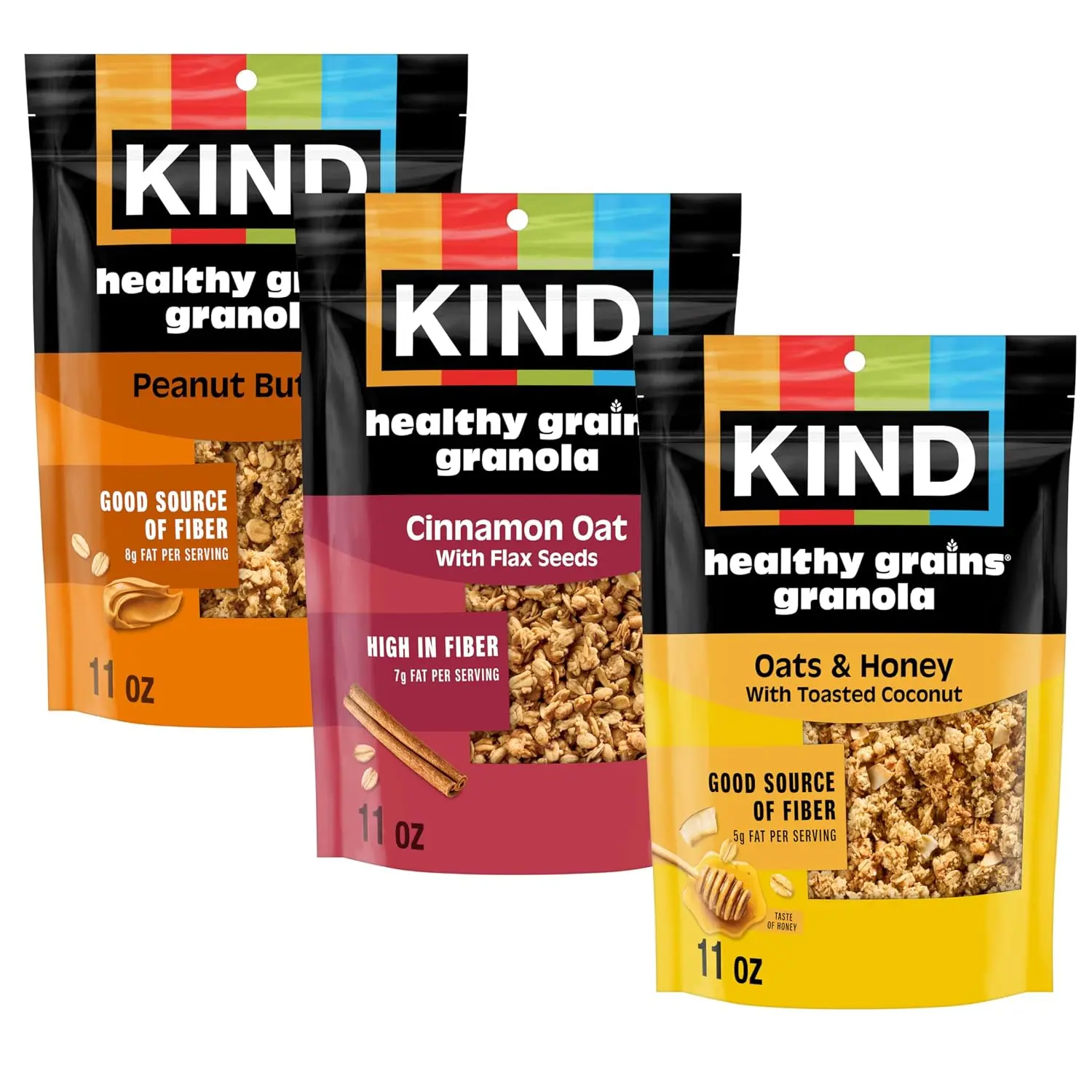 Healthy Grains Granola Variety Pack, Gluten Free, Healthy Snack Mix, Peanut Butter, Cinnamon Oat, Oats & Honey, 5-10g Protein, 11oz, 3 Count