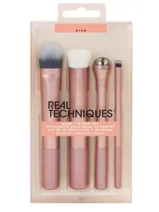 Real Techniques Prep + Prime 4-Pc Brush Set Makeup Travel Makeup Brush Set Synthetic Fiber