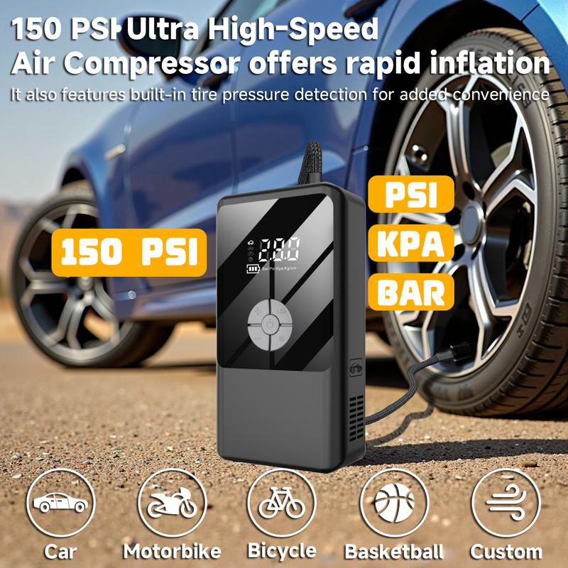 7200A 6-in-1 Multi-Function Emergency Jump Starter with Air Compressor 150PSL Portable Car Battery Starter Digital Tire Inflator for 2.64 Gallon Gasoline or 2.38 Gallon Battery Vehicles