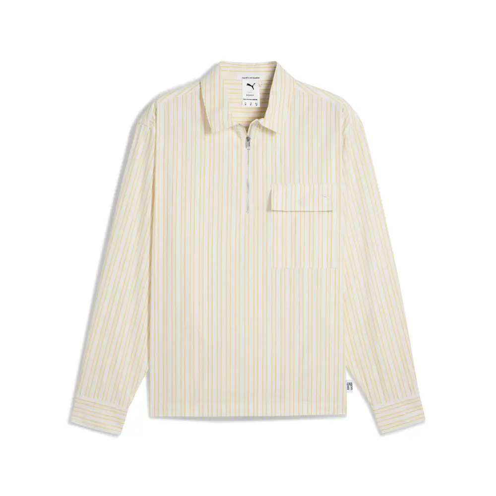 PUMA Mens Mmq Striped Collared Long Sleeve Half-Zip Shirt Casual Tops Casual - Yellow
