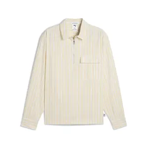 PUMA Mens Mmq Striped Collared Long Sleeve Half-Zip Shirt Casual Tops Casual - Yellow