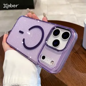 Luxury Bling Glitter For Magsafe Wireless Charge Magnetic Case For iPhone 17 16 15 14 13 12 11 Pro Max Plus Clear Acrylic Cover