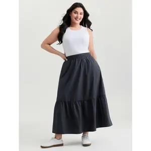 【Summer Turn-Up】BlOOMCHIC Plus Size Pure Cotton Tiered Wide-Waistband Maxi Skirt [M-6X] 2026 Summer Pick for Mother's Day