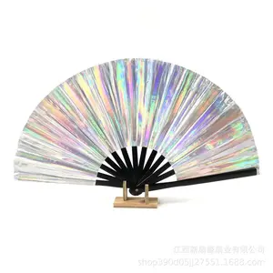 Folding Hand Rave Fan,Gradient Colorful Colors Hand Fan,Folding Dancing Fan,Glitter Rave Hand Fan for Men Women Decor Decoration Items Decorating