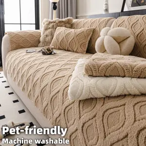 Solid Color Plush Sofa Cover, Sofa Slipcover, Non Slip Couch Cover, Pet Friendly Machine Washable Sofa Protector, Thick Soft Textured Seat Cover for Dogs Cats, Single Seat/2/3/4 Seater Sectional Sofa Living Room Sofa Couch Covers