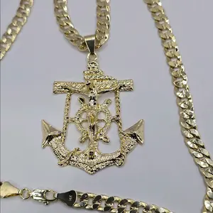 CHRIST ON THE CROSS Cuban link necklace style gold-plated 24"inches