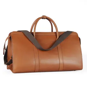 Handmade Full-Grain Leather Duffel Bag - Brown, 20.08" x 11.81" x 9.84", Roomy Interior, Smart Storage, Dual Handles & Adjustable Strap