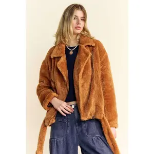 Davi & Dani Fuzzy Zip Up Collared Neck Jacket
