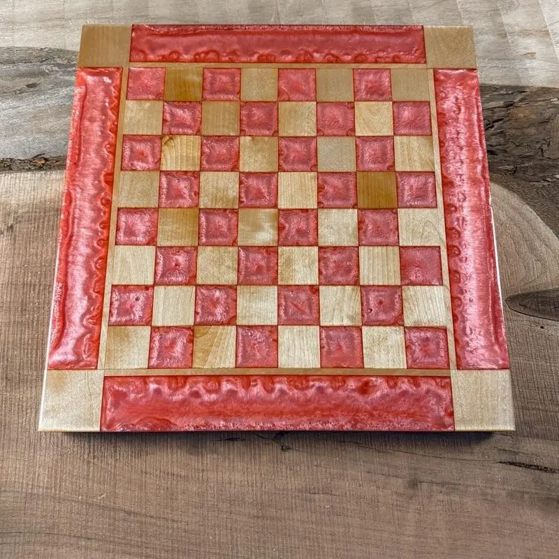 Pink Pearl Maple Chess/Checker Board with Border - INCLUDES PIECES Pink Pearl Maple Chess/Checker Board with Border - INCLUDES PIECES
