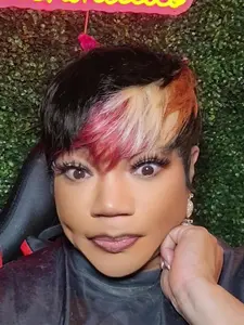 Short Straight Wig for Women, Human Hair Wig, Machine Made Pixie Cut Wigs, Daily Party Cosplay Use, 150% Density, Color 1b//30