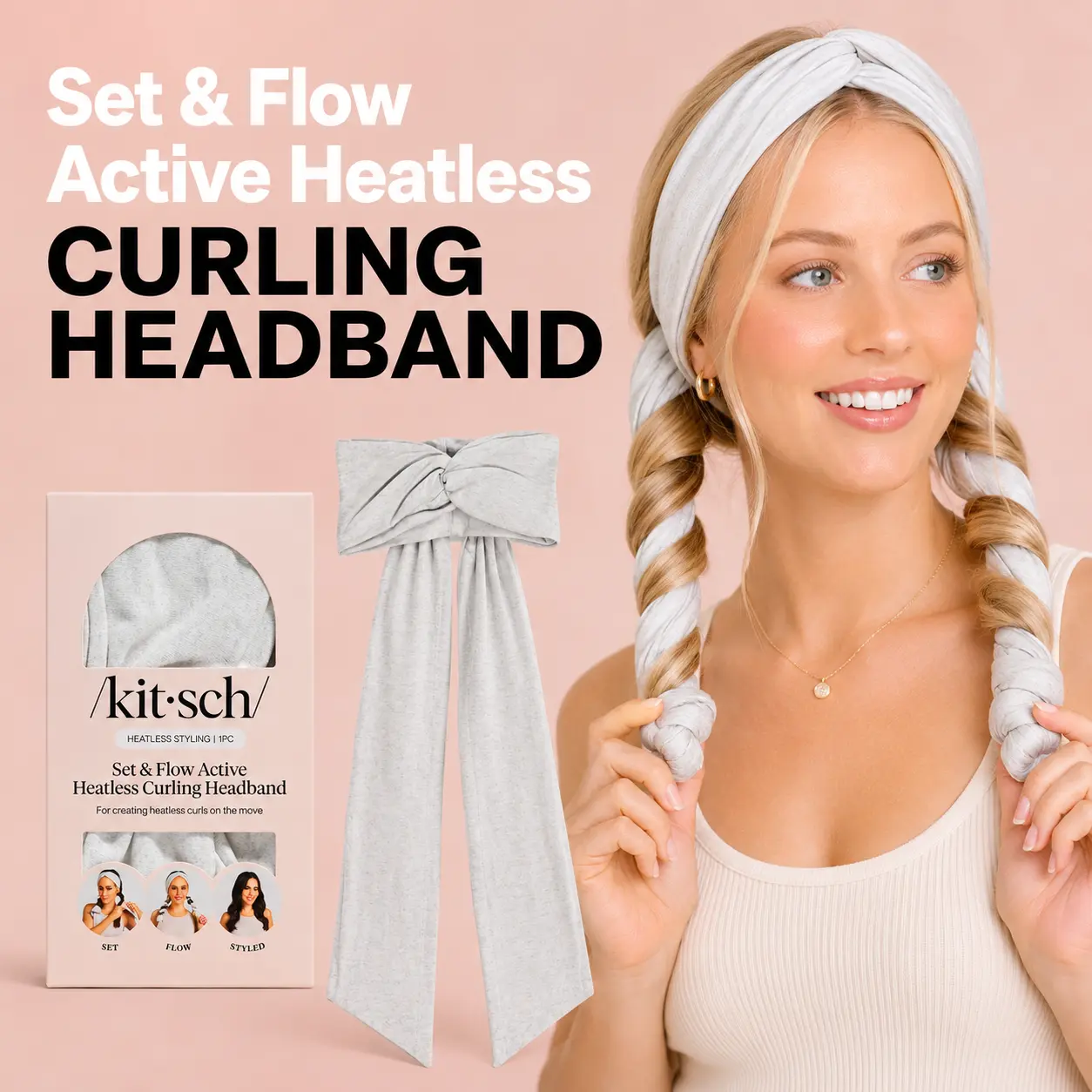 Heather Gray Set & Flow Active Curling Headband – Kitsch Heatless Hair Curler for Soft Waves & Curls Heather Gray Set & Flow Active Curling Headband – Kitsch Heatless Hair Curler for Soft Waves & Curls