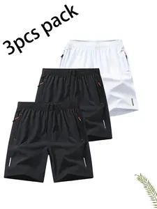 Men's Solid Color Drawstring Waist Shorts, Casual Regular Fit Zipper Pocket Shorts for Summer, Men's Bottoms for Outdoor Running, Climbing, Fitness and Beach Wear