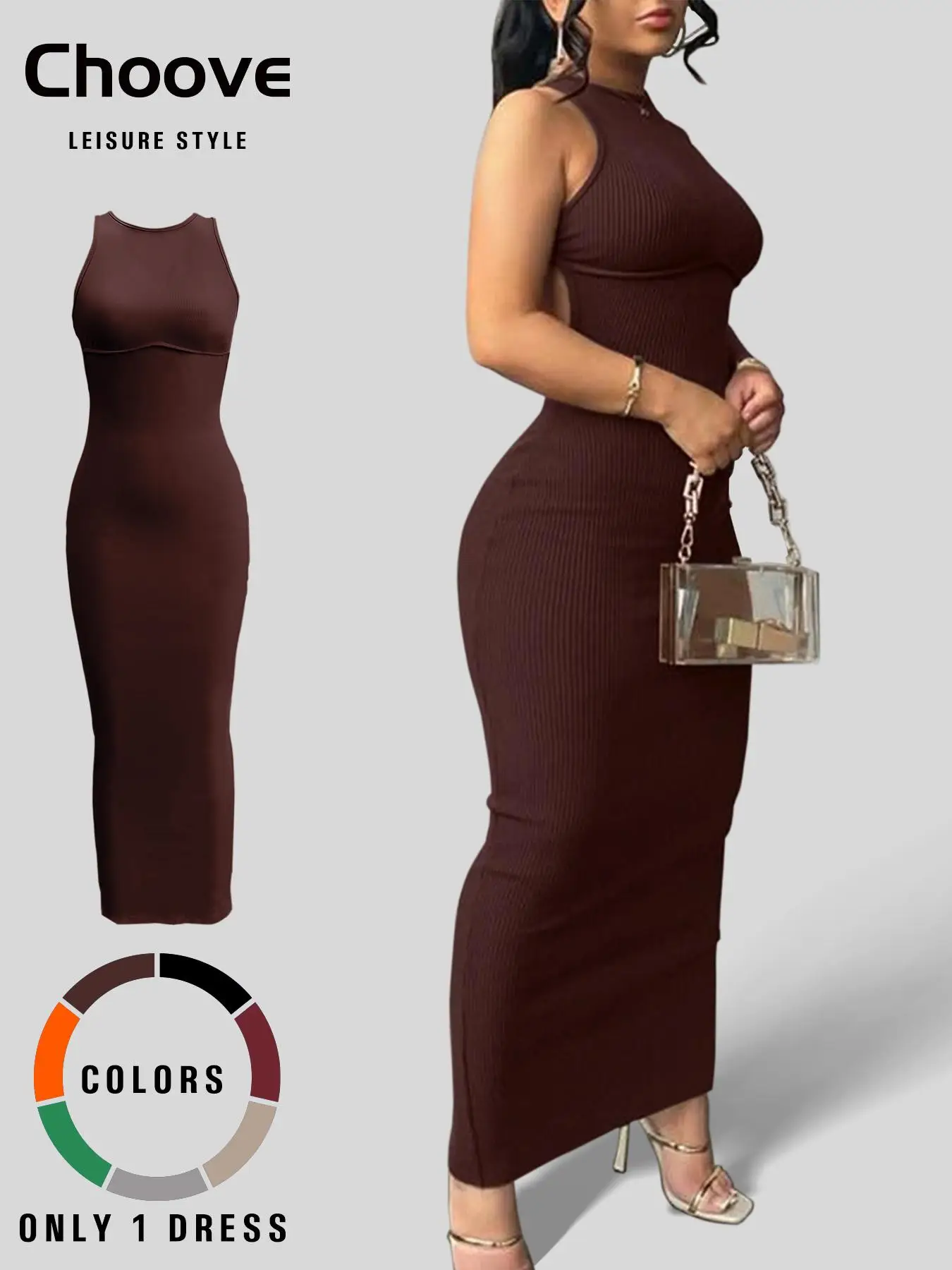 Women's Plain Criss Cross Backless Split Bodycon Dress, Elegant Casual Round Neck Tank Dress, Women's Summer Clothes for Party Daily Wear