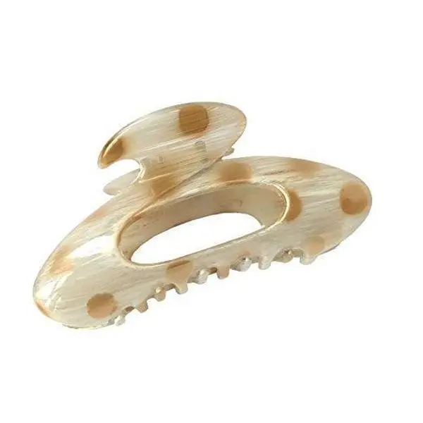 Parcelona France Ovale Ivory Golden Brown Dotted Hand Painted Jaw Hair Claw Clip