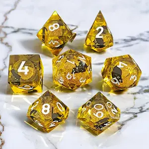 Liquid Core Resin Dice Set for RPGs  Complete polyhedral set featuring a unique flowing sand D6.A stunning, collectible gift for DND, Call of Cthulhu, and tabletop gamers.