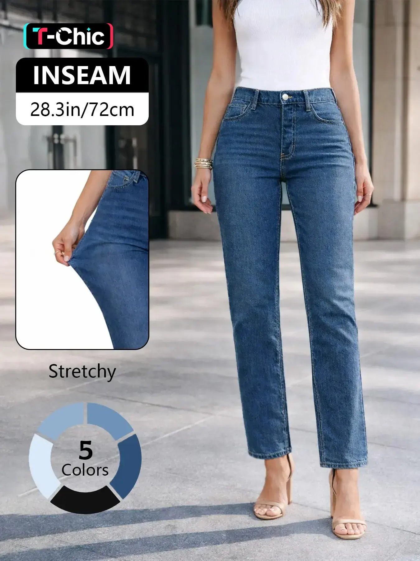Women's High-Etretch Comfortable Loose Fit Straight Leg Jeans, Casual Plain Basic Denim Jeans, Stretchy and Comfortable, Perfect for Daily Wear, Pants