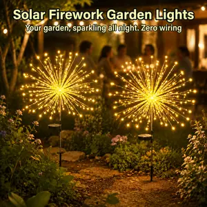 Solar Firework Garden lawn Lights 2 Pack 120 LED, Bendable Copper Wire DIY Any Shape IP65 Waterproof, 8 Modes Auto Dusk to Dawn Solar Stake Lights for Yard Pathway Garden Patio Christmas Halloween outdoor decor