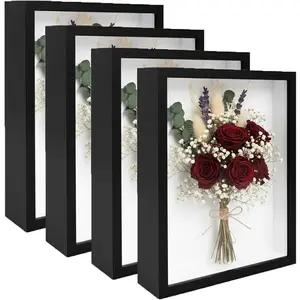 4 Pack Shadow Box Frame Display Cases, 8"x 10"  Deep Black Handicrafts Shadowbox Picture Frame  Jersey  Wedding Dress(Black)
