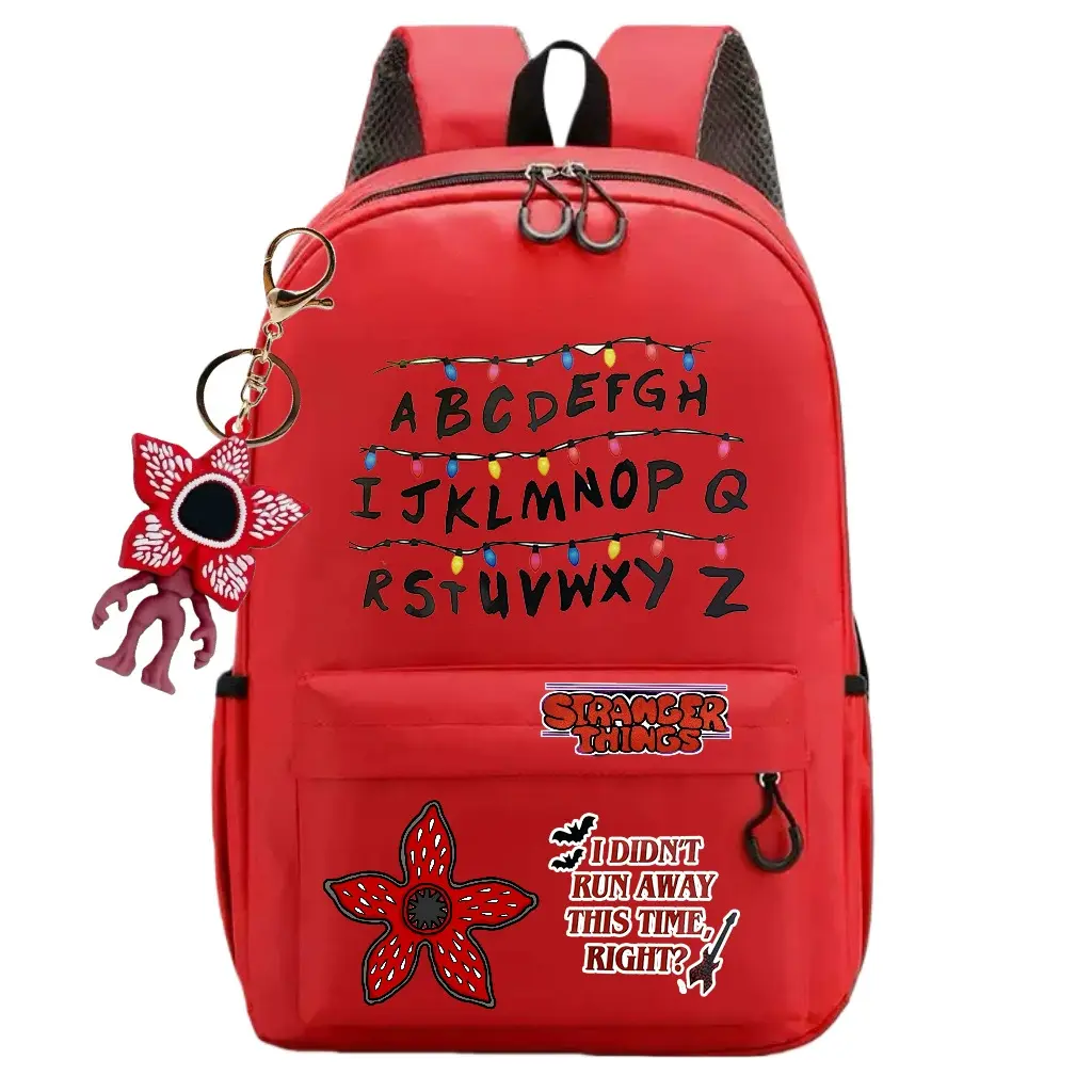 Stranger Things Printed Backpack with Demogorgon Keychain, Horror Movie Graphic Daypack, Casual Backpack for School Travel Daily Use