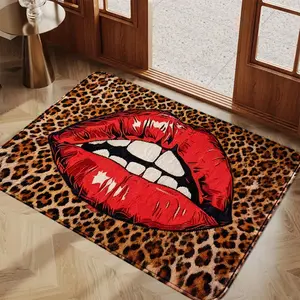 Lip Leopard Print Holiday Atmosphere Faux Wool Rug, Fun Cartoon Design, Durable and Soft, Perfect for Kitchen Doorway Bathroom, Animal Print Rug, Cartoon Pattern Rug
