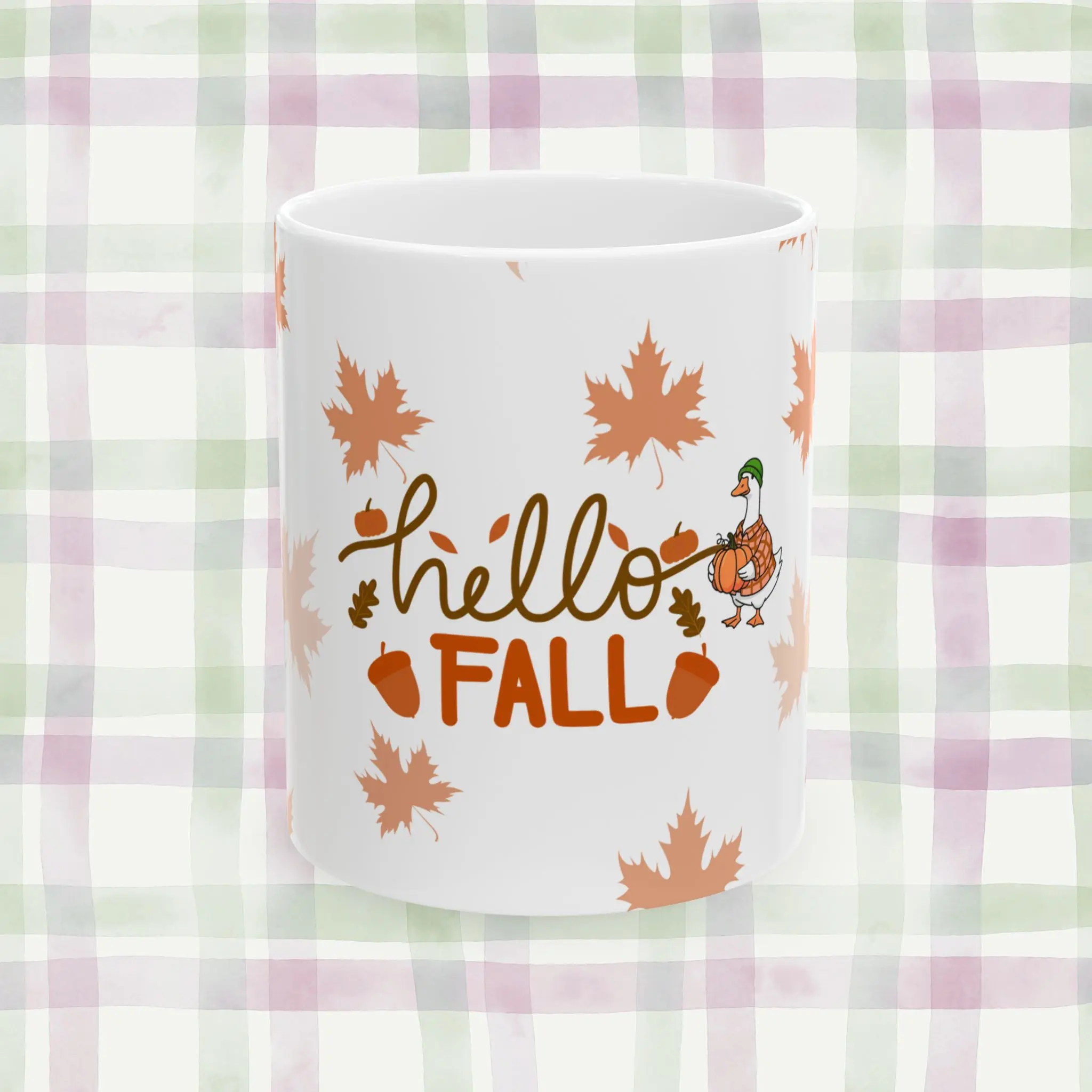 Hello Fall Ceramic Mug, Autumn Coffee Cup, Thanksgiving Tea Drinkware, Seasonal Hot Cocoa Gift, Harvest Home Decor