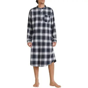 Men's Long Sleeves Cotton Flannel Nightshirt Nightgown