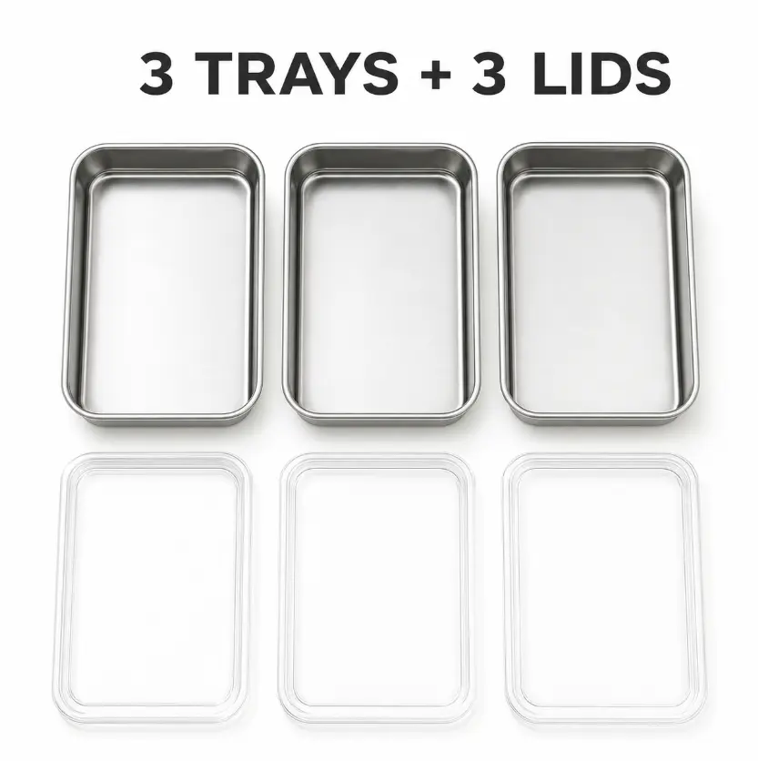 3-Pack Stainless Steel Rectangular Food Storage Containers with Lids - Leak-Proof, Reusable Stackable Lidded Storage Container for Meal Prep, Lunch Packing, Kitchen Organization (Home Use)